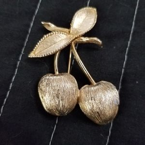 Vintage 1960's Sarah Coventry Gold Tone Cherries Brooch Pin